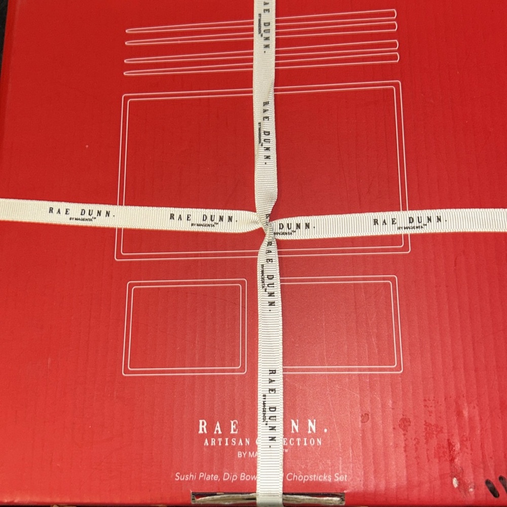 NWT Rae Dunn Black and Red Sushi Set with Chopsticks - Picture 5 of 7